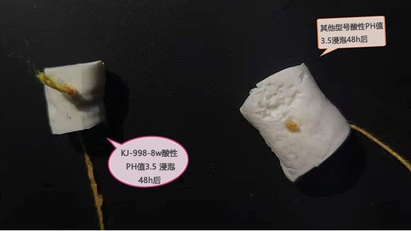 耐酸堿硅膠膠水：KJ-998-8W 酸性浸泡48小時不發生任何變化
